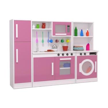 Imagem de Mini Cozinha Completa Infantil Com Lavanderia Rosa Em Mdf - Mc Barreto