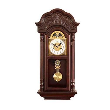 Imagem de Relógio de parede mecânico de madeira maciça, sala de estar grande hora em hora, relógio antigo europeu, relógio de parede retrô, relógio de pêndulo silencioso clássico, movimento mecânico, uma decoração