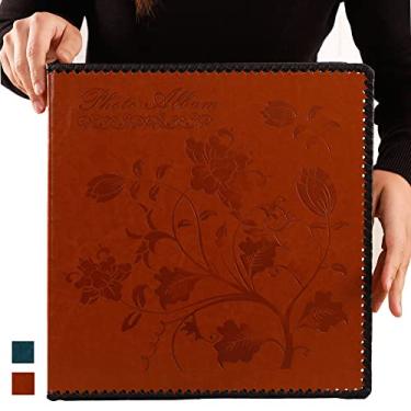 Imagem de Totocan Álbum de fotos autoadesivo, enorme álbum de fotos de página autoadesivo magnético com capa inspirada em couro vintage, álbuns artesanais feitos à mão para fotos 3X5, 4X6, 5X7, 6X8, 8X10, 10X12 (marrom, 40 páginas)