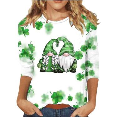 Imagem de Camisetas femininas do Dia de São Patrício Shamrock Lucky camisetas verde túnica tops 2024 gola redonda, Cinza, G