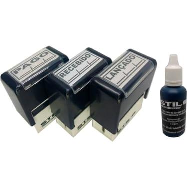 Imagem de KIT 03 CARIMBOS AUTOMÁTICOS STILO 20 - PAGO/RECEBIDO/LANÇADO COM DATA + TUBO DE TINTA C/FRIZO