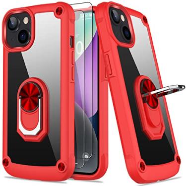 Imagem de AUPAI Capa para iPhone 14 Plus com protetor de tela, capa para iPhone 14 Plus transparente antiamarela capa protetora de acrílico resistente com suporte magnético para Apple iPhone 14 Plus, vermelha