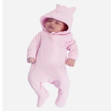 Imagem de Macacão Bebê Menina Plush Gatinha Rosa Fofinho-Feminino