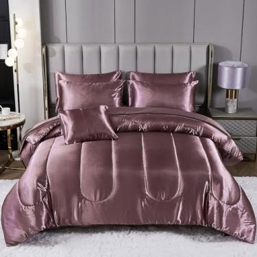 Imagem de Jogo de lençol solteiro de cetim com 6 peças, 1 lençol de cima, 1 lençol com elástico, 4 fronhas, 1 fronha (twin, rosa blush)