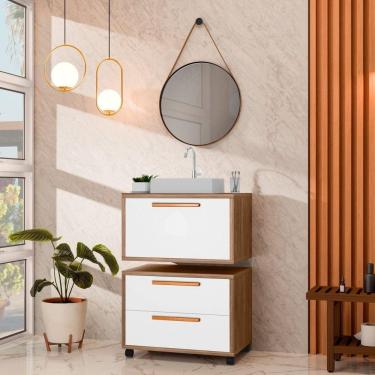 Imagem de Conjunto Gabinete para Banheiro com Rodízio, Cuba e Espelho Kyoto 60 Avelato / Branco