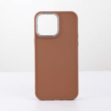 Imagem de AOQING Capa de telefone compatível com capa de celular de borracha de gel macio totalmente coberta com anel de lente eectroplated de cor sólida projetada para iPhone 11 caramelo