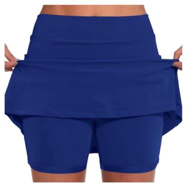 Imagem de Lainuyoah Saia de cintura alta feminina atlética tênis ativo saia floral estampado treino e golfe mini saia para esportes, A - azul, 4X-Large