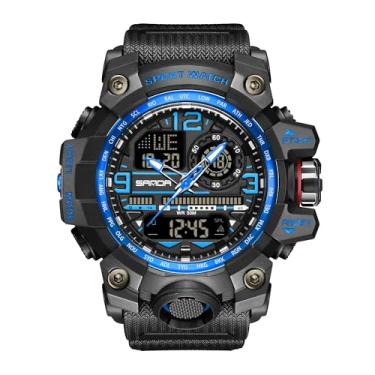 Imagem de KXAITO Relógios masculinos esportivos ao ar livre à prova d'água relógio militar data multifuncional táticas LED alarme facial cronômetro para homens 3133, Preto, azul, Large, Militar