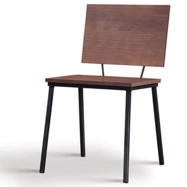 Imagem de Cadeira Miami Linha Industrial Daf Móveis em Madeira Maciça 20 mm Castanho Base Aço Carbono Preto