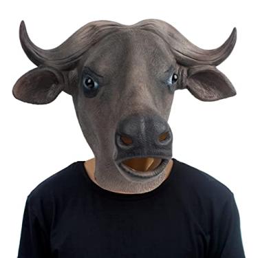 Imagem de PartyHop Máscara de búfalo com cabeça de látex animal máscaras realistas fantasia vestido para festa de Halloween Carnaval