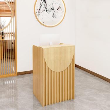 Imagem de Mesa de balcão de recepção, caixa de recepção em forma de L, mesa de recepção de computador de madeira, balcão de recepção para hotel de loja de conveniência de supermercado, bordo a, 23,62