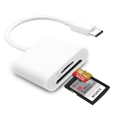 Imagem de Leitor de cartão SD USB C para iPhone 15/16/17, dois compartimentos para cartões, leitor de cartão micro SD, suporta adaptador de cartão de memória SD e TF, leitor de cartão de memória Trail Camera