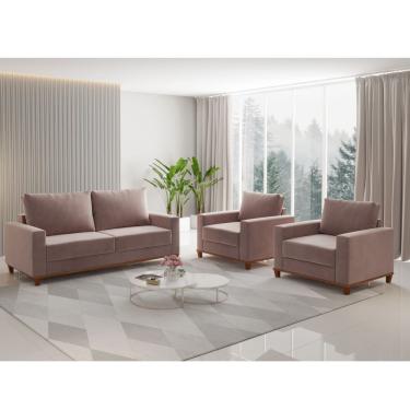 Imagem de Conjunto Estofado Living 3 Lugares e 2 Poltrona Napoles Veludo Rosa -  Casa Giulia