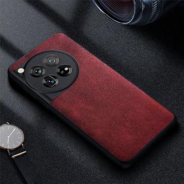 Imagem de Capa de telefone de couro de luxo para Oneplus 12 11 10 9 8 7 7T Pro 6 6T 11R 10T 9R 9RT Retro Business Style Capa de cor sólida, vermelha, para Oneplus 7 Pro