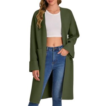 Imagem de Bloggerlove Cardigã feminino 2024 outono tricotado casaco casaco manga longa grande frente aberta jaqueta coatigan, Verde militar, P