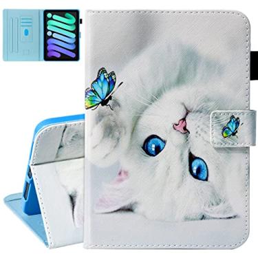 Imagem de Dteck Capa para iPad mini (A17 Pro/A15) 7/6ª geração (versão 2024/2021) 8,3 polegadas, capa protetora de couro PU com função automática de hibernar e levantar, capa fólio magnética leve e fofa, gato