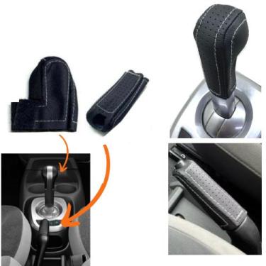 Imagem de Kit Capas Couro Câmbio Autmático Easytronic + Alavanca Freio De Mão Ch