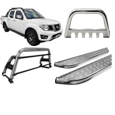 Imagem de Kit Quebra Mato Santo Antonio H2 Estribo Frontier 08/16 Cromado - HOZZ