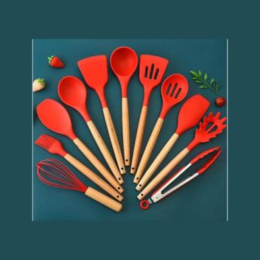 Imagem de Kit Colheres Silicones 12 Peças Copo Colher Espátula Concha Suporte Co