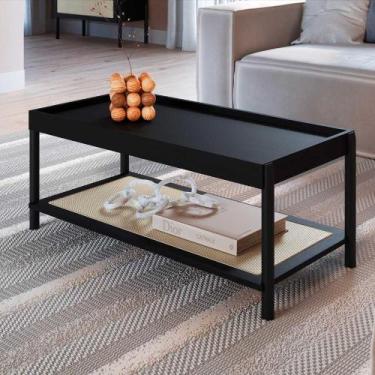 Imagem de Mesa de Centro Retangular c/ Prateleira 93cm Pés em Madeira - Artesano