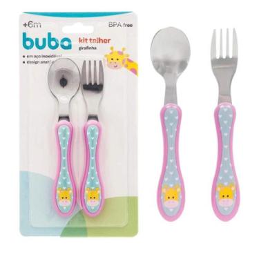 Imagem de Kit Talher Bebê Introdução Alimentar Menina Garfo + Colher - BUBA, GIR
