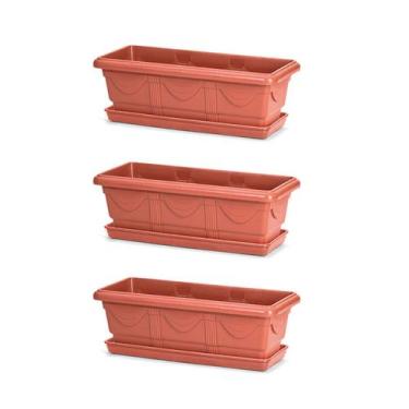 Imagem de 3 Jardineira Floreira Romana Cerâmica 50cm Nutriplan + Prato