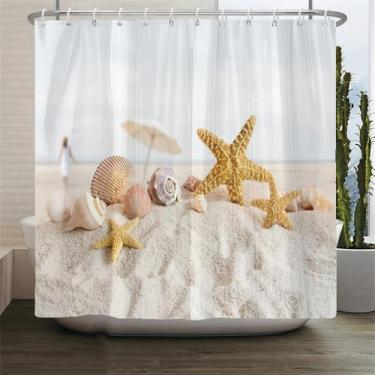 Imagem de Cortinas de chuveiro com cenário de praia, mar, oceano, mediterrâneo, cortina de banheiro, tecido impermeável, decoração, 6, W300xH180cm