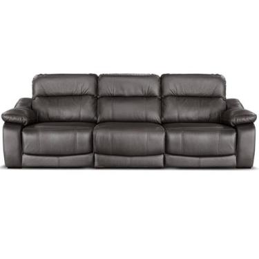 Imagem de Sofá Andreas Reclinável 3 Lugares Couro Preto Pés Em Madeira 303cm - 6