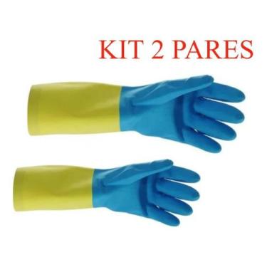 Imagem de KIT 2 Luva Neoprene  Látex Forrada Cozinha Limpeza Pesada M - KALIPSO
