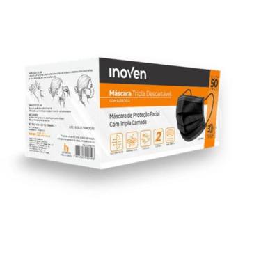 Imagem de Máscara tripla tnt com elástico preta - Inoven