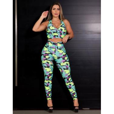 Imagem de Conjunto Feminino Estampado Empina Bumbum Fitness Cropped com Bojo e C