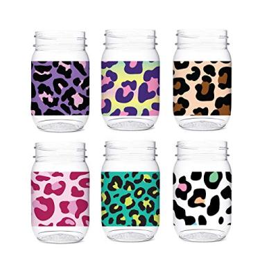 Imagem de TOSSWARE POP 473 ml Mason Leopard Series, conjunto de 6, qualidade premium, reciclável, inquebrável e cristal transparente