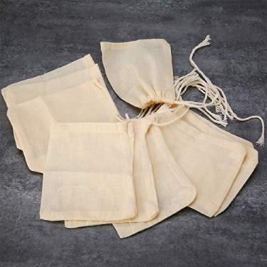 Imagem de EORTA 50 sacos de coador de chá reutilizáveis para cafeteira/chá/ervas sacos de preparação de folhas soltas infusor algodão musselina sacos de cordão para escritório casa cozinha viagem de cozinha, bege