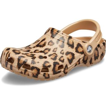 Imagem de Crocs Unissex - Tamancos com estampa de animal clássico adulto | Sapatos de zebra e leopardo, Leopardo/Ouro, 11 Women/9 Men