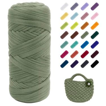 Imagem de JeogYong Fio de camiseta, 200 g/59,7 m, tecido elástico de tecido de tricô, fita de tecido de crochê grosso verde claro para sacos de crochê/cestas/tapetes, decoração de casa, artesanato faça você