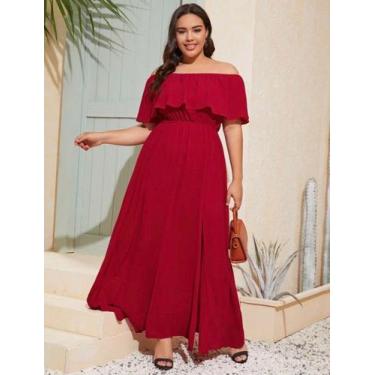 Imagem de Moda Plus Size Vestido Longo Plus com fenda rosa pink vestido para chá