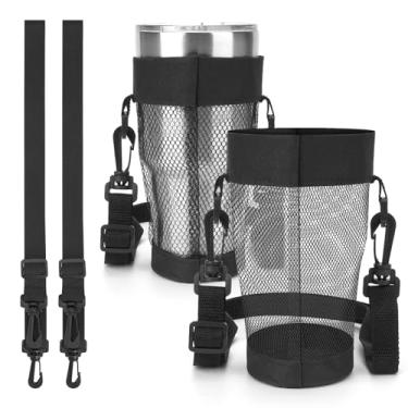 Imagem de Linkidea Pacote com 2 porta-copos de malha compatível com YETI Rambler de 850 g, besta de aço verde, copo RTIC, bolsa tiracolo leve para garrafa de água com alça longa de 140 cm para canecas isoladas