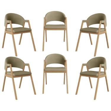Imagem de Kit 6 Cadeiras Mesa Jantar Suellen Versátil Reforçada Linho Bege