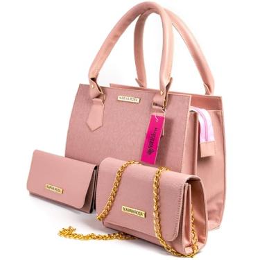 Imagem de Bolsa Feminina Pasta + Bolsinha + Carteira Feminina (Rosa)