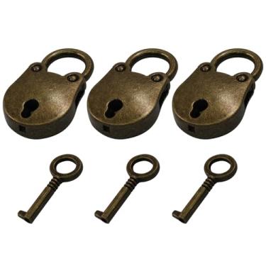 Imagem de Waziaqoc 3 peças mini cadeado em forma de cabeça de urso, cadeado retrô estilo vintage bronze gasto e chaves para caixas de madeira, caixa de joias, caixa de armazenamento, diário com trava