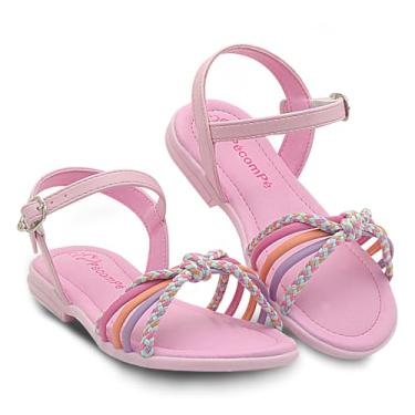 Imagem de Sandália Rasteirinha Infantil Menina Com Tiras Coloridas e Detalhe em Nó (Rosa, BR, Criança de 4 a 8 anos, Numérico, 27)