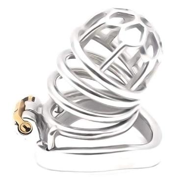 Imagem de Gaiola de aço para abstinência masculina, cinto de castidade, gaiola para pênis, comprimento 50mm com anel base de arco(45mm Ring)