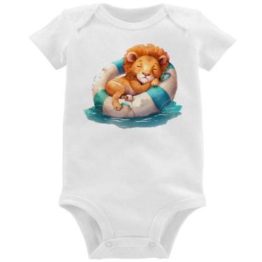 Imagem de Body Bebê Leãozinho Relaxando Na Piscina - Foca na Moda, Branco, G