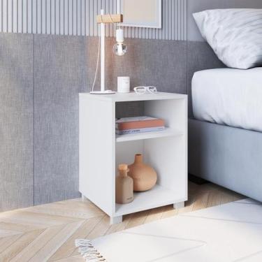 Imagem de Mesa Lateral Multiuso com Nicho Prateleira Branco - Completa Móveis