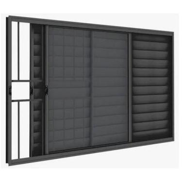 Imagem de Janela Veneziana em Alumínio 100 x 150 x 8 cm Grade 3 Folhas V. Boreal