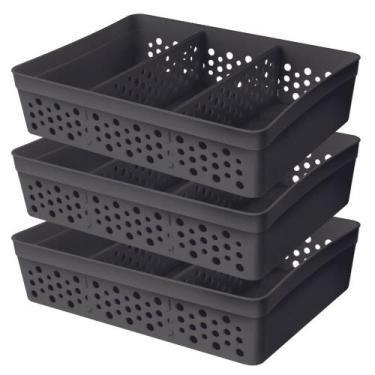 Imagem de Kit 3 Cesto Organizador Rattan c/ 2 Divisórias Tam GG P/ Joias Maquiag