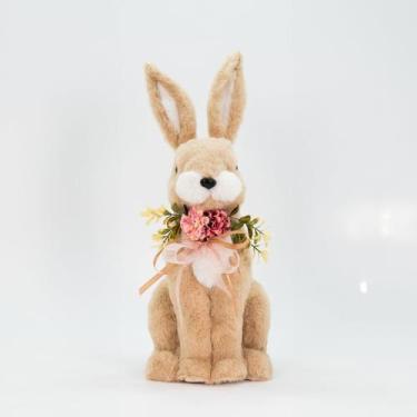 Imagem de Coelho De Páscoa Decoração Enfeite Coelhinho Bege com Flores 43cm - Ge