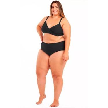 Imagem de Biquini Plus Size Cintura Alta Com Bojo E Textura 3d - WA modas, Preto