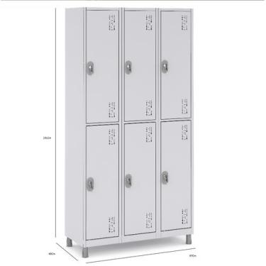 Imagem de Roupeiro Aço 6 Portas 191x97x40Cm Academia Vestiário Tranca - W3, Cinz
