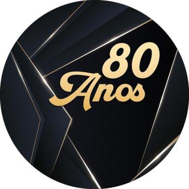 Imagem de Painel De Festa Redondo 1,50x1,50 - 80 Anos Masculino Preto e Dourado 